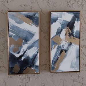 Abstract Blue and Gold Wall Art Set (2)